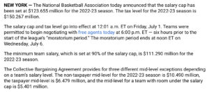 NBA increasing salary cap for 2022-2023 season